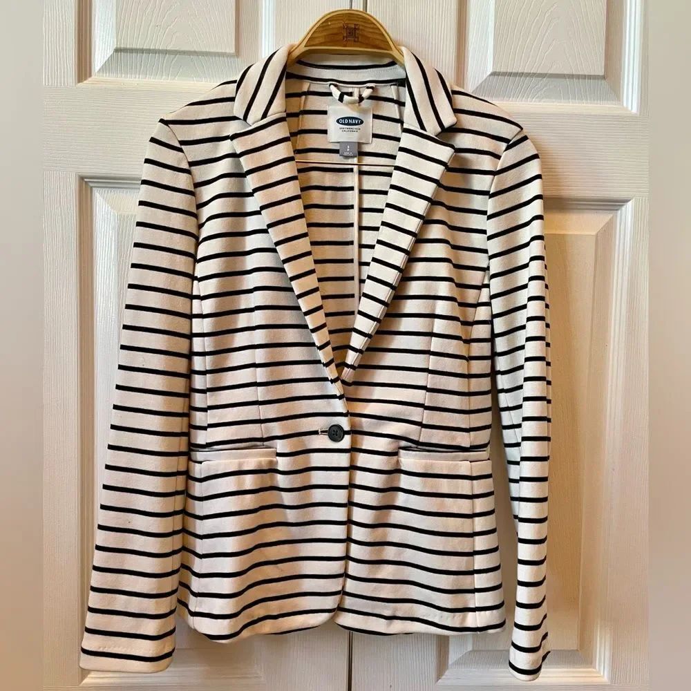 Old Navy Black and Off White Striped Blazer - Picture 2 of 6
